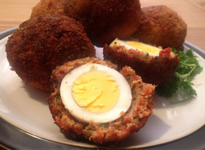 Chorizo scotch eggs