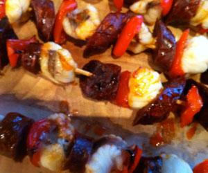 Monkfish chorizo skewers