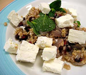 Pomegranate feta bulgur wheat