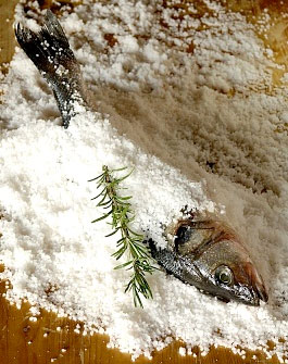 Salt-baked sea bass