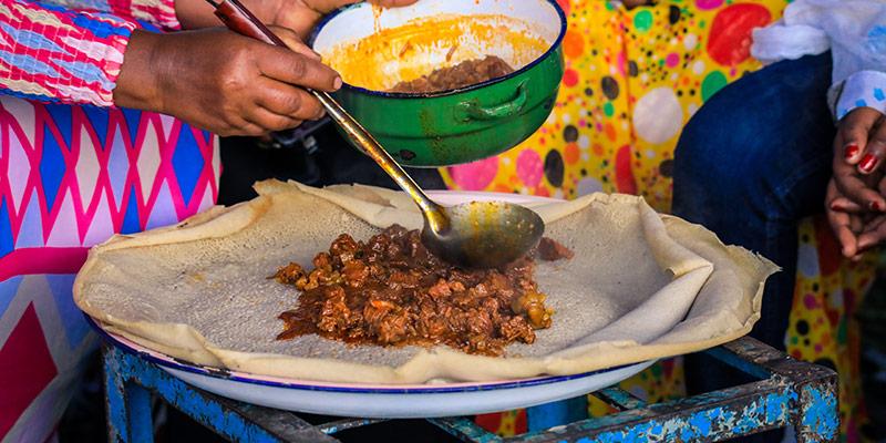 Injera with stewed meat