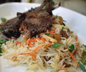 Pakistani style grilled mutton chops with saffron rice