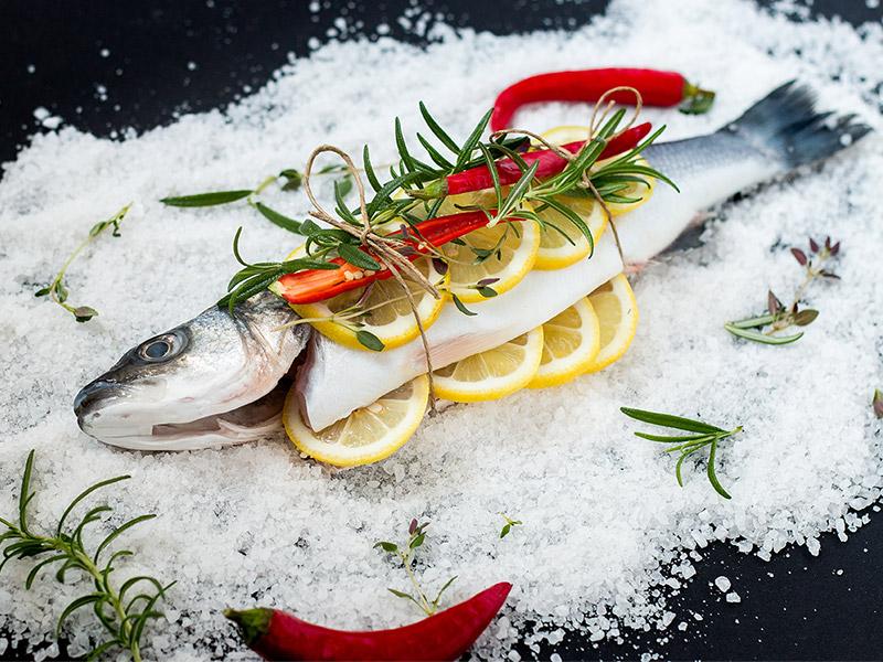 Salt-baked sea bass